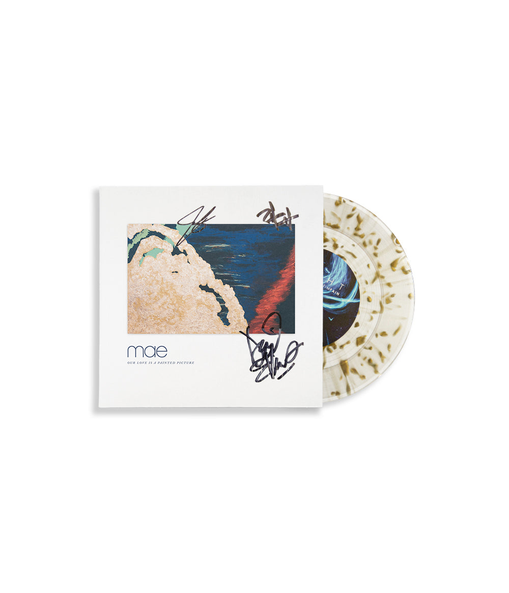 Mae Our Love Is A Painted Picture 7" Vinyl SIGNED (Clear / Gold Splatter) + Enamel Pin